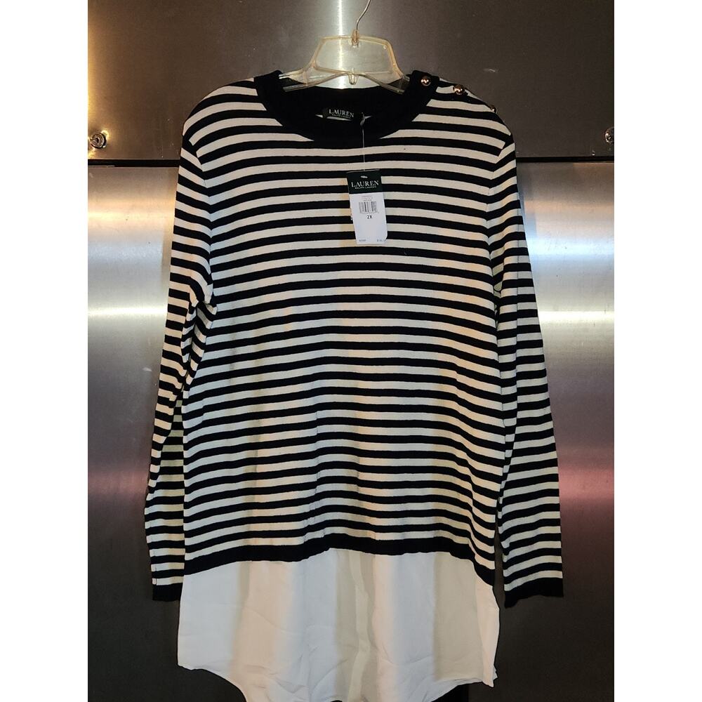 Lauren by Ralph Lauren Striped Long Sleeve with Button Detailing MSRP 165 NWT